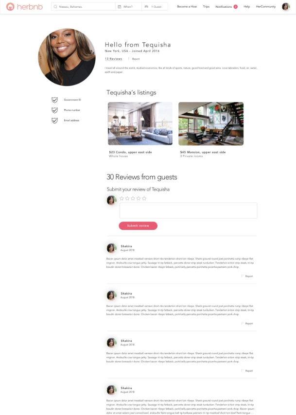Lending page for femmebnb
